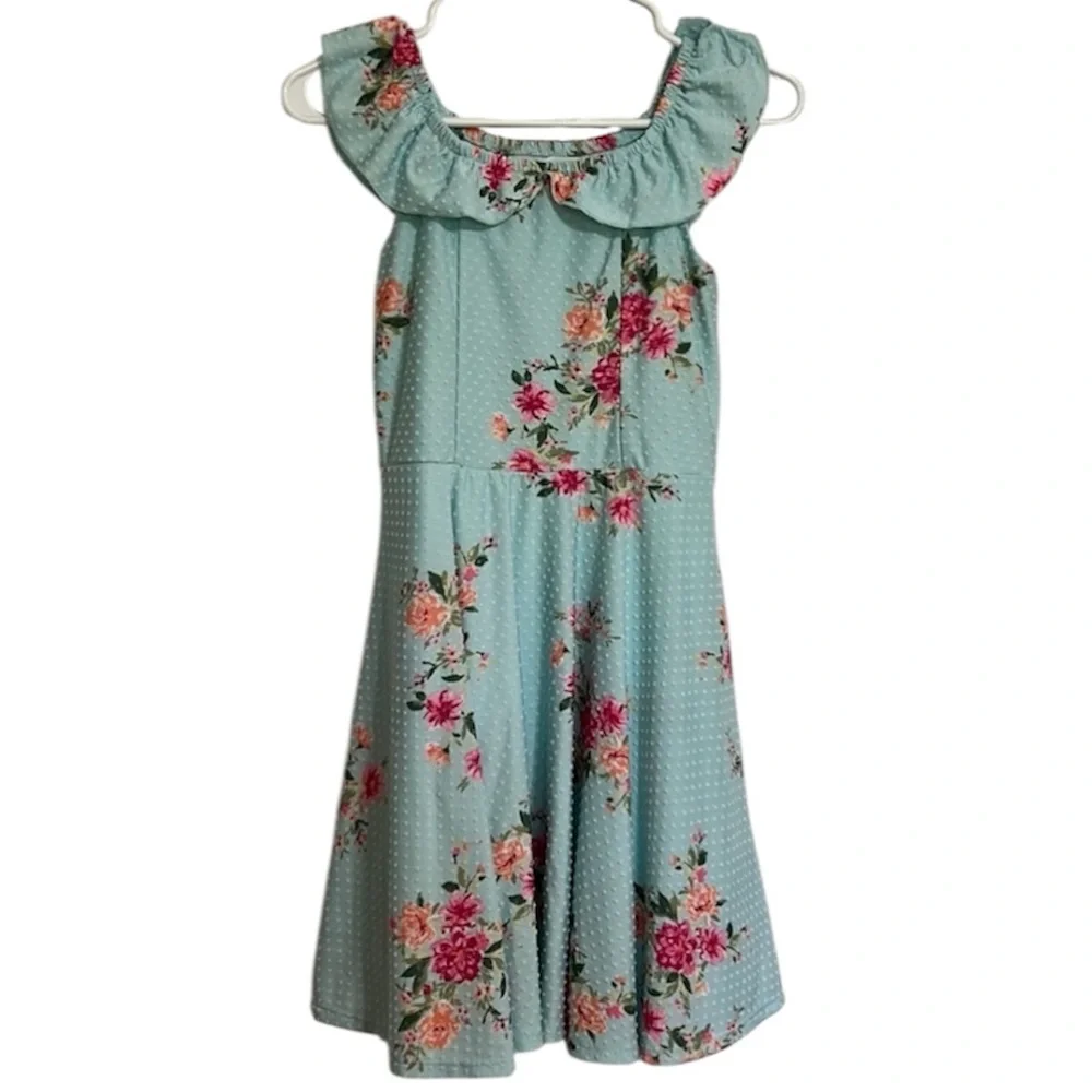 Knit Works Blue Floral Spring Summer Girls Size Large (14) Lined Dress